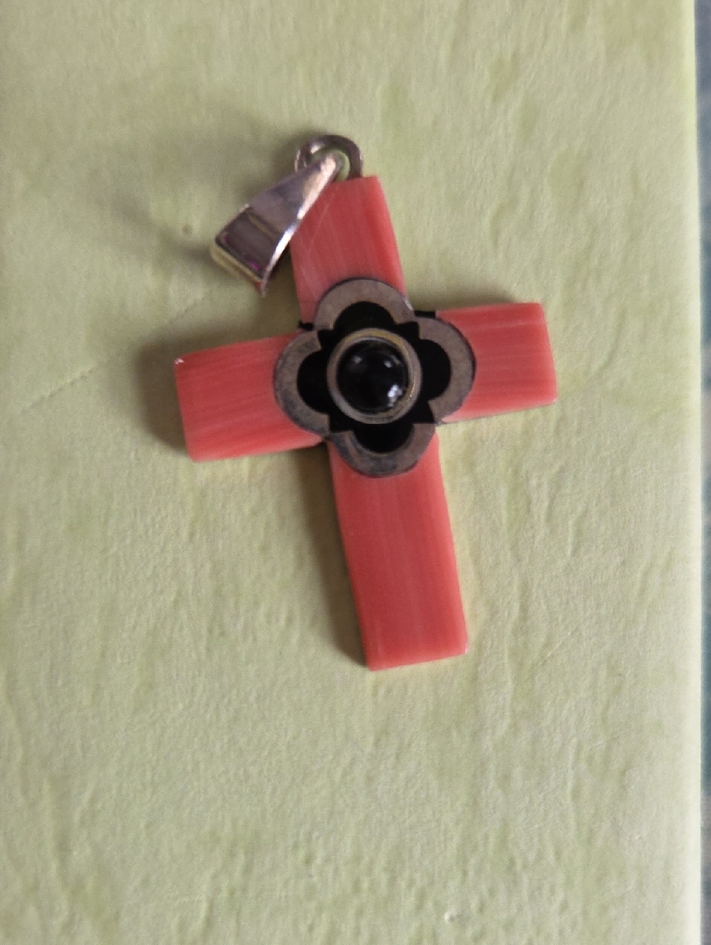 Pink Cross Stamped Pendant with Black Accent - Picture 2 of 3